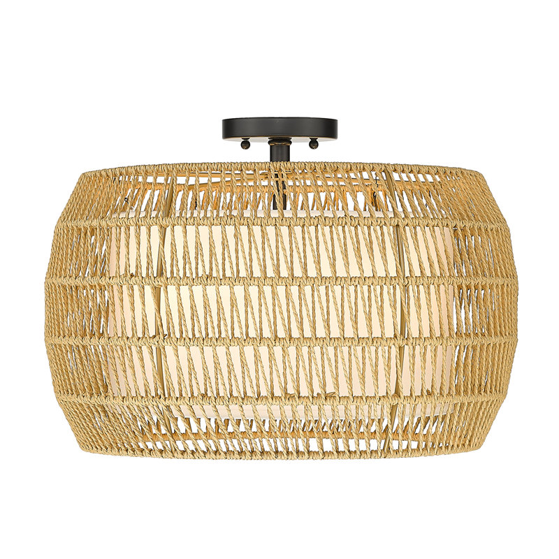 Chapple Fabric,Rope Semi Flush Mount, Natural Rattan