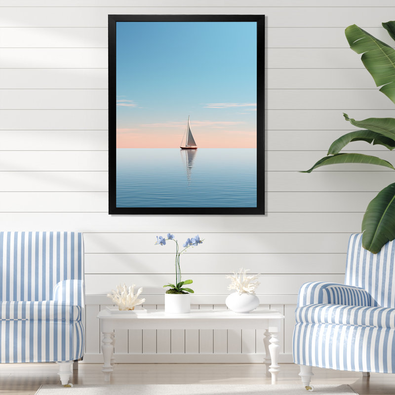 «Blue Maritime Sailboard Horizon I» sur toile, H 32 po x l 16 po x P 1 po, Cadre photo noir