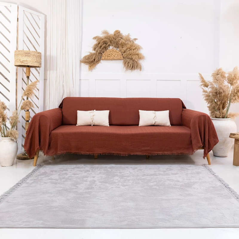 Cotton Box Cushion Sofa Slipcover, Red