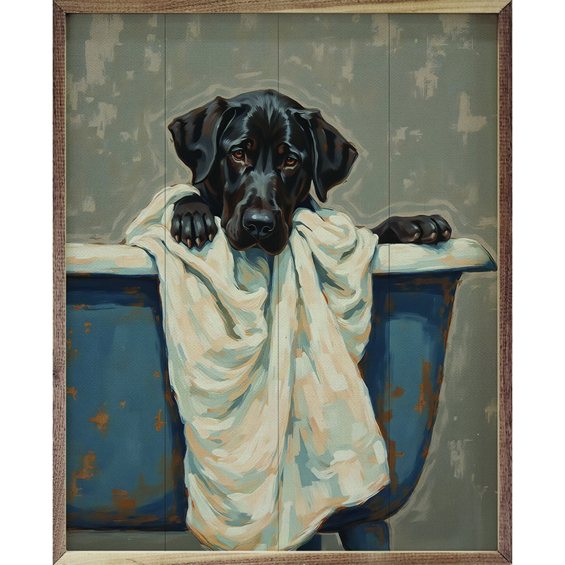 Bath Time Dog In Blue Tub, H 20 po x l 16 po