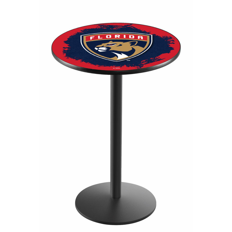 NHL Round Metal Base Dining Table, Black Wrinkle, Florida Panthers