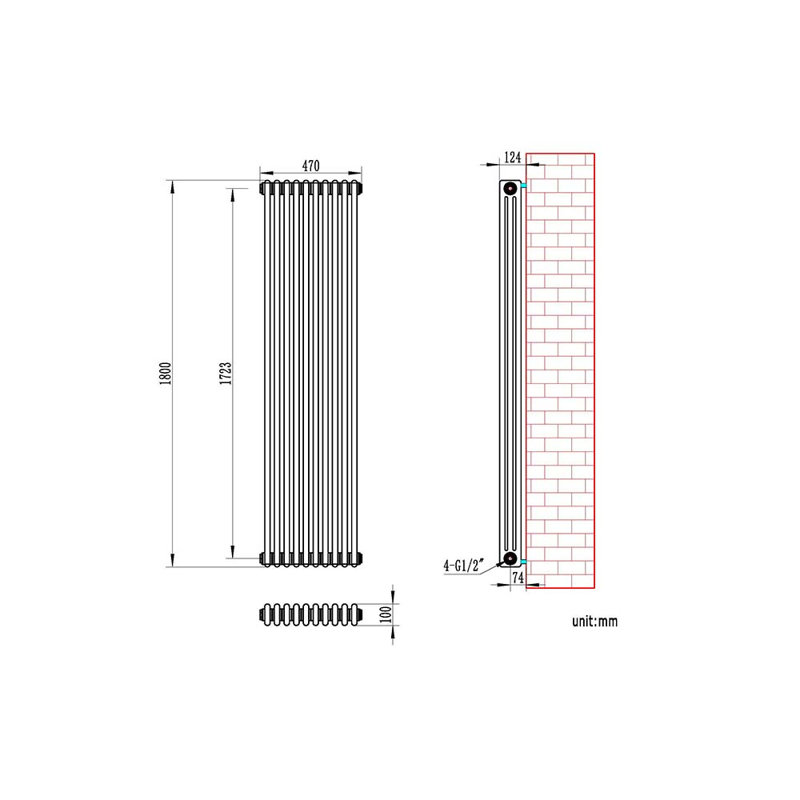 iBathUK Radiator White, 1800cm H x 470cm W x 100cm D, 3