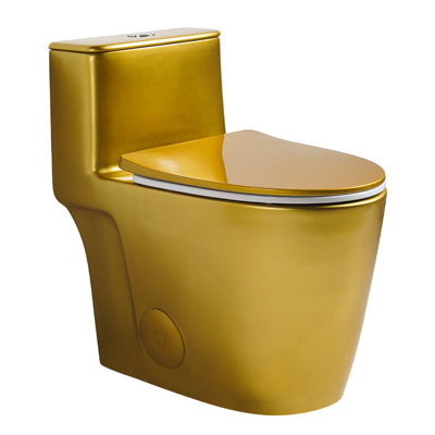 Los Flexi Satin Gold Tone One Piece Toilet, 17.3" ADA Comfort Chair Height & Elongated Bowl, 1.0/1.28 GPF Rimless Swirl Flush, 12" Rough-In, Easy Clean Skirted Design