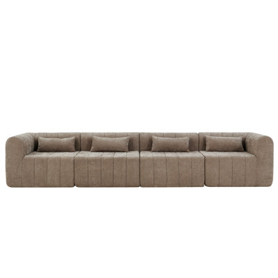 145.5 Inch Modular Full-Compressed Sectional Sofa, Polyester Upholstered Modular Sofa With 4 Pieces, Compressed Sponge Modular Couch For Living Room