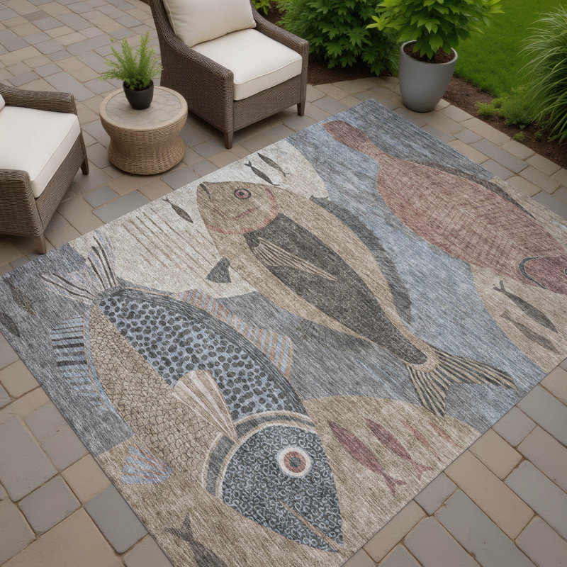 Machine Washable Indoor/Outdoor Chantille ACN2447 Coastal Rug, Gray, 8' x 10'
