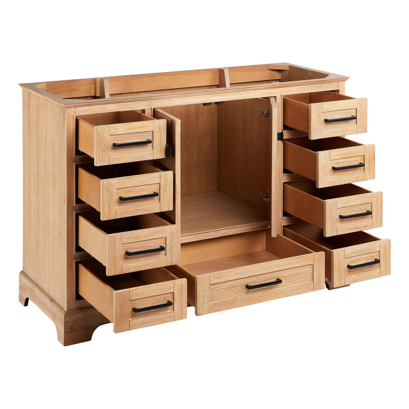 Quen 48" Freestanding Single Basin Vanity Set with Cabinet, Vanity Top, Single-Hole, Driftwood Brown, Arctic White Quartz