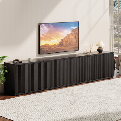 Fluted TV Stand for 85–100+ Inch TVs, 123.6" Wide Black Media Console with Storage