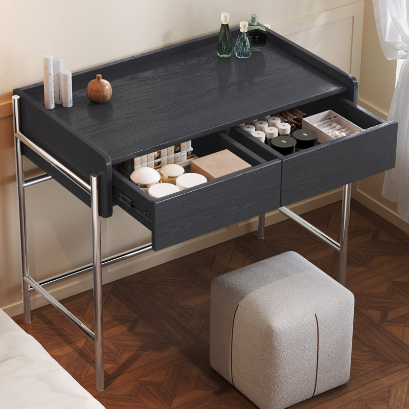 Modern Vanity Table with Drawers, Black Wood Grain