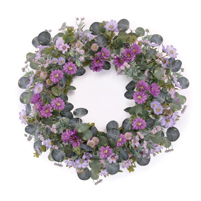 Couronne de fleurs de marguerite mélangées et chardon 22 po
