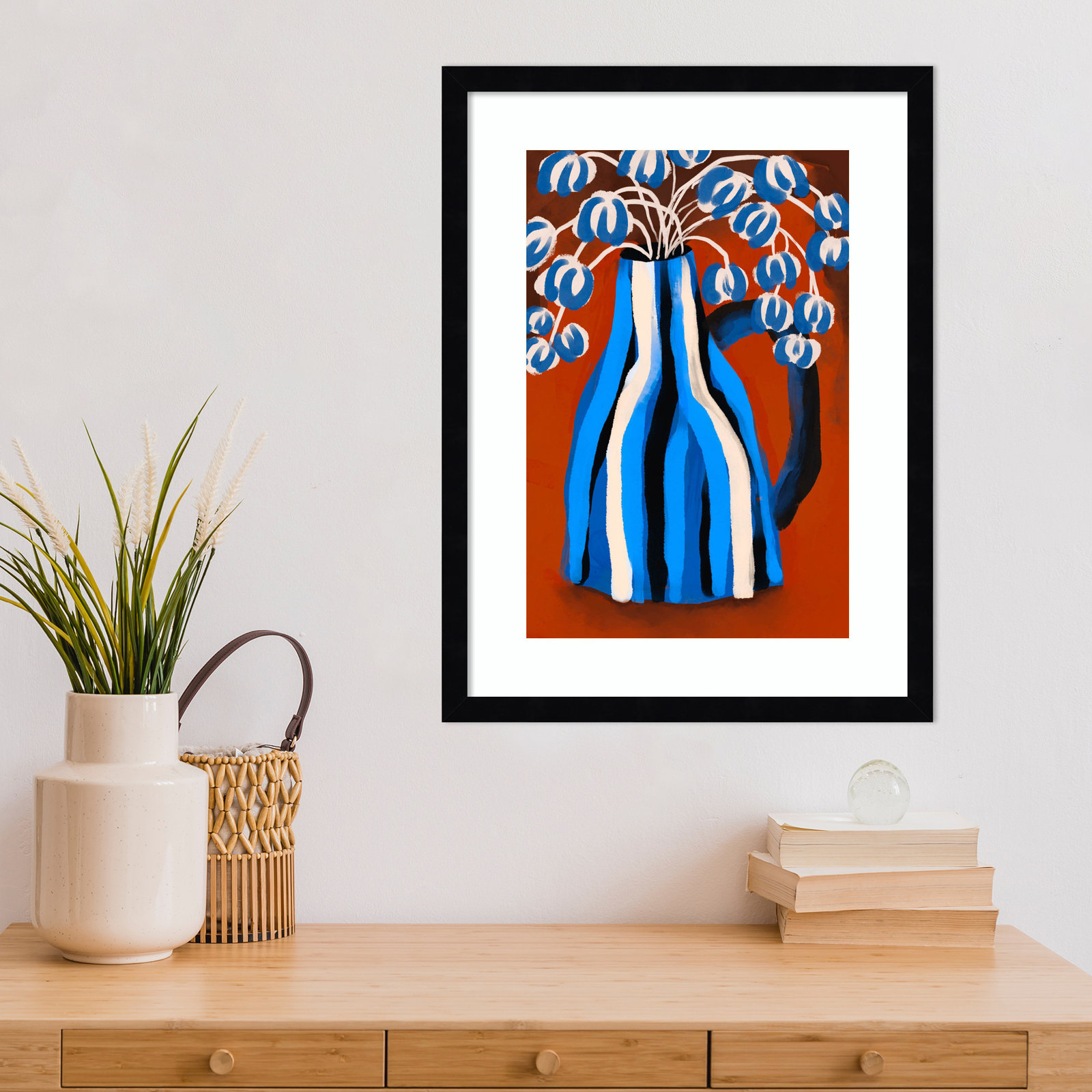 Galya "Striped Vase" Print by Treechild, Black, 21" H x 16" W