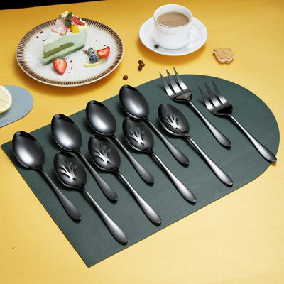Ensemble d'ustensiles de service en acier inoxydable 10 pièces, comprenant une cuillère rainurée, une cuillère et une fourchette de service, un ensemble de couverts à polir miroir pour la salle à manger, la restauration et la maison