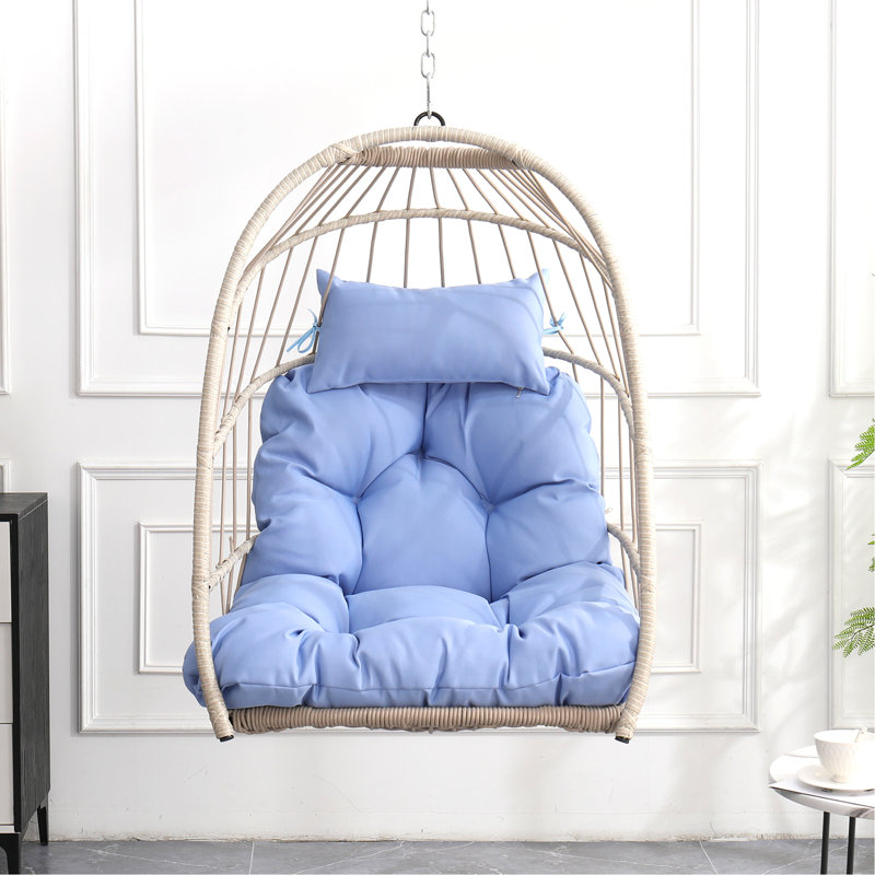 Chaise de patio bleue, forme de balançoire, structure pliable et stable portative, Bleu / Naturel