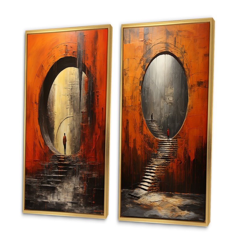 «Orange Tunnel Wall Art», ensemble de 2 pièces sur toile - Orange Tunnel Whispering Echoes Mixed, H 20 po x l 24 po