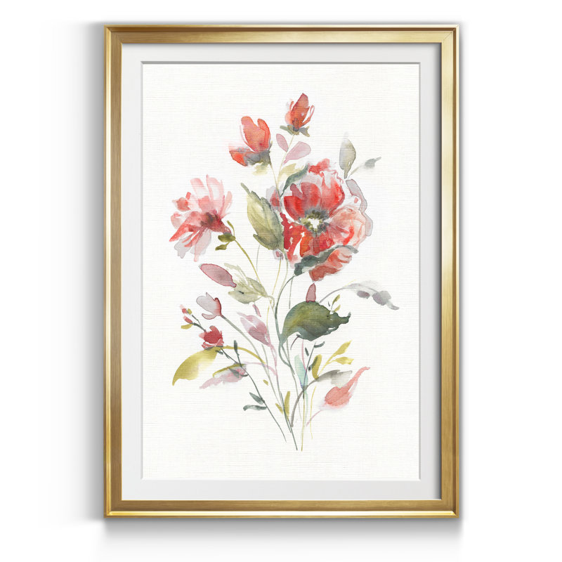 Lin botanique corail I - cadre photo, reproduction d'art sur papier, H 26,5 po x l 36,5 po x P 1,5 po, Doré