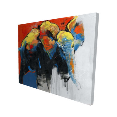 Éléphant en mouvement coloré abstrait - décor de toile rouge de salon