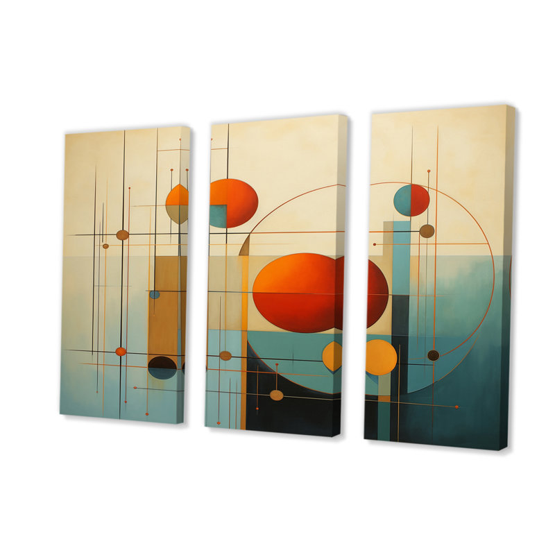 «Serendipity Abstract Mid - Century Geometrics VI» sur toile, reproduction de 3 pièces, H 32 po x l 48 po x P 1 po
