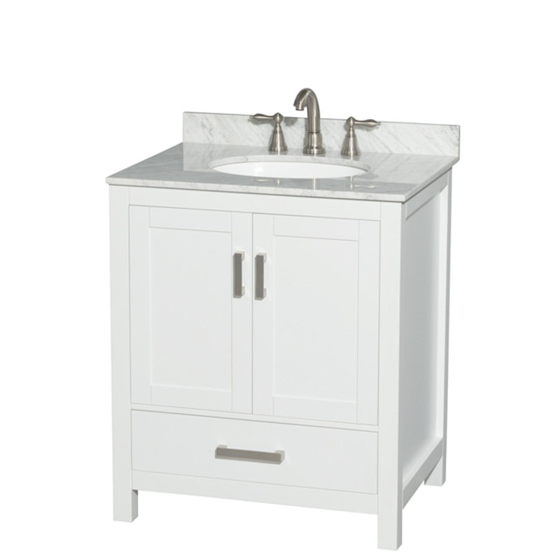 Meuble-lavabo simple avec plateau en marbre Sheffield, Blanc