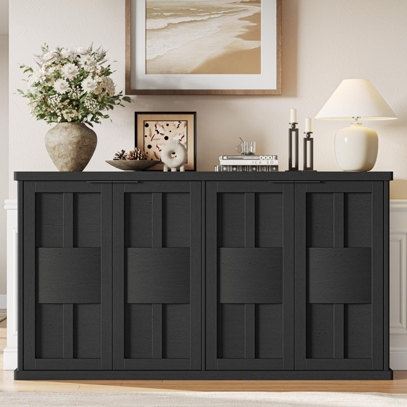 60"  Sideboard Buffet Cabinet with Fluted Doors, for Kitchen & Living Room, Black