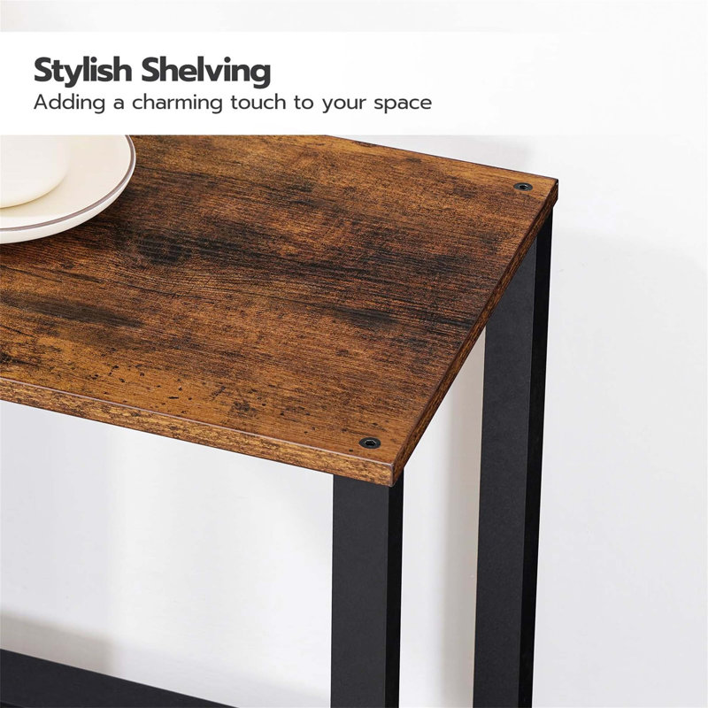 Rustic Brown and Black Small End Table with 2-Tier Storage