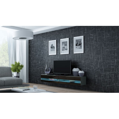 Ramsdell 80" Modern TV Stand with LED Lighting, High Gloss Finish