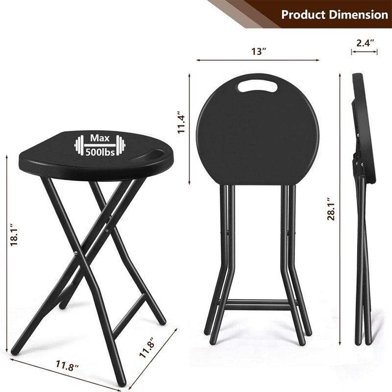 2 pièces Chaise pliante portative avec poignée Tabouret pliant robuste