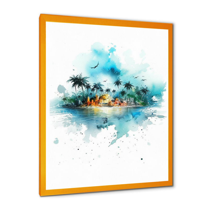 «Whimsical Coastal View - Modern Landscape Beach», art mural sur toile, H 20 po x l 12 po x P 1 po