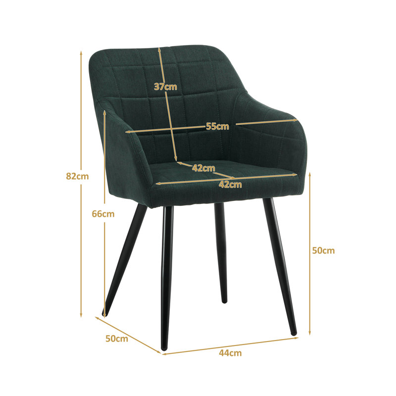 Priscilla 50cm H Linen Upholstered Metal Armchair, Green