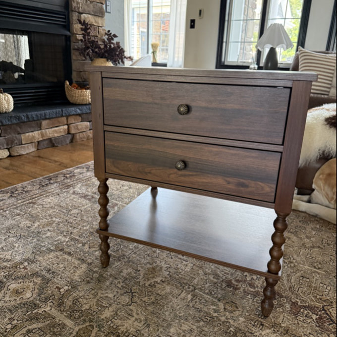 Brown Mid-Century Modern 2 Drawers + 1 Shelf Solid Wood Legs 24 Inches Nightstand