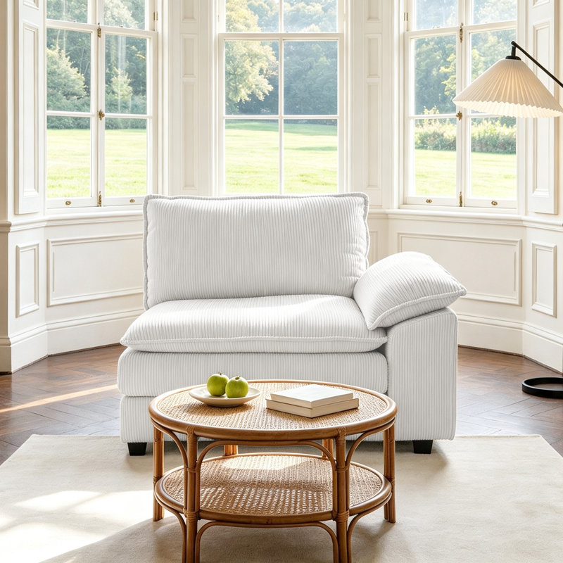 Chaise d'angle rembourrée Lauretta, Beige Corduroy