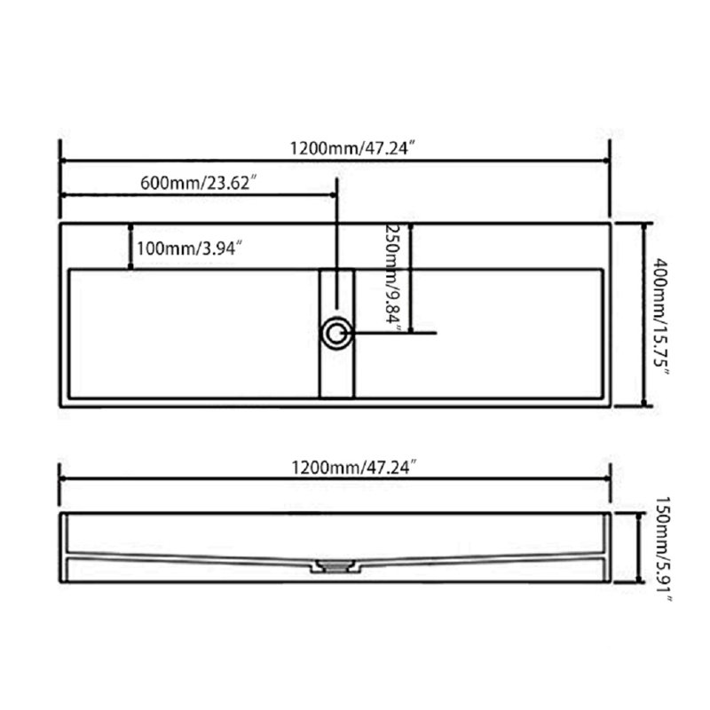 Lavabo de salle de bain rectangulaire en résine blanc mat