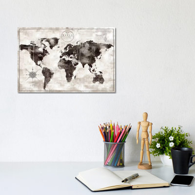 " Rustic World Map Black And White " by Marie Elaine Cusson