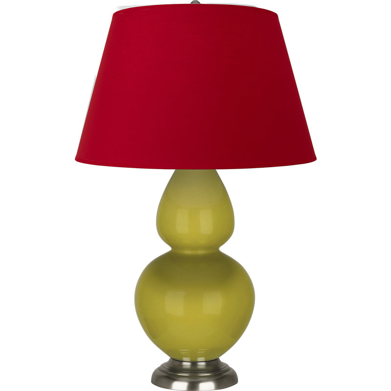 Lampe de table double gourde en céramique, Citron glacé / argent antique, Blanc cassé, Argent argent