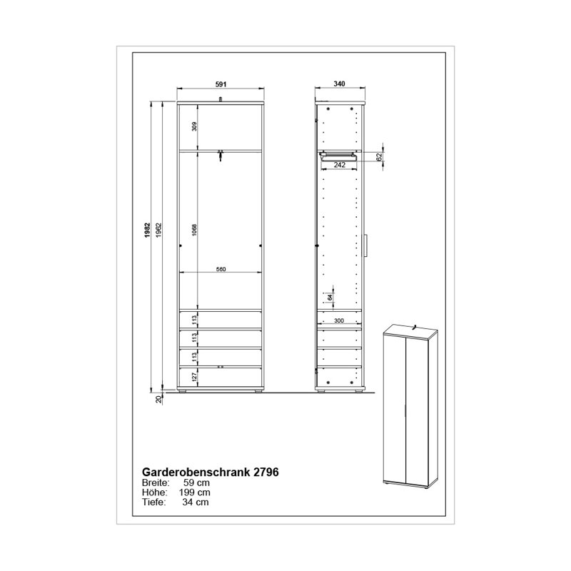 Mcconnell 2 Door Manufactured Wood Wardrobe