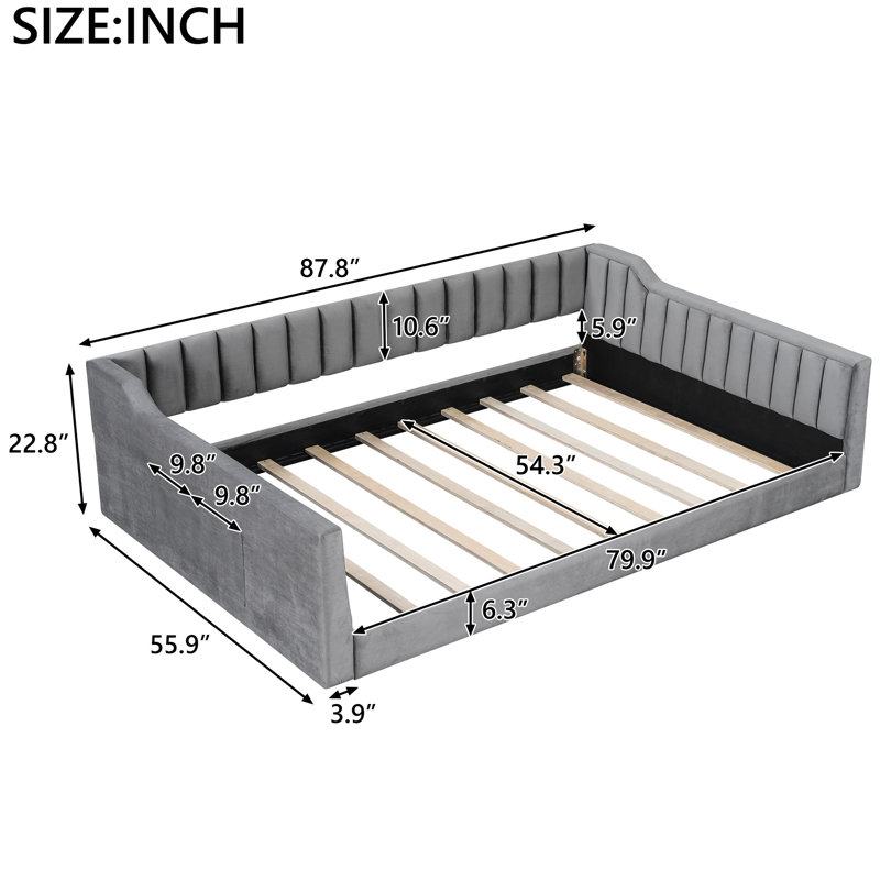 Full Xl Sized Daybed With Gray Upholstery And Side Pocket - Versatile For Daily Use No Box Spring Easy Assembly Guide Velvet In Storage Fits Perfectly Small Spaces Required Installation