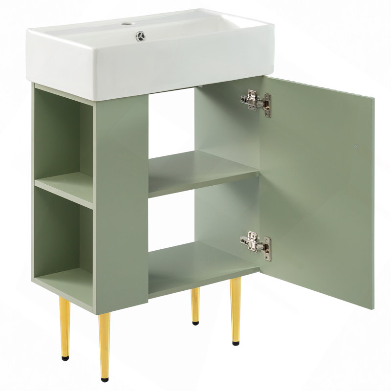 21.6" Bathroom Vanity, Combo Cabinet, Bathroom Storage Cabinet, Single Ceramic Sink, Green