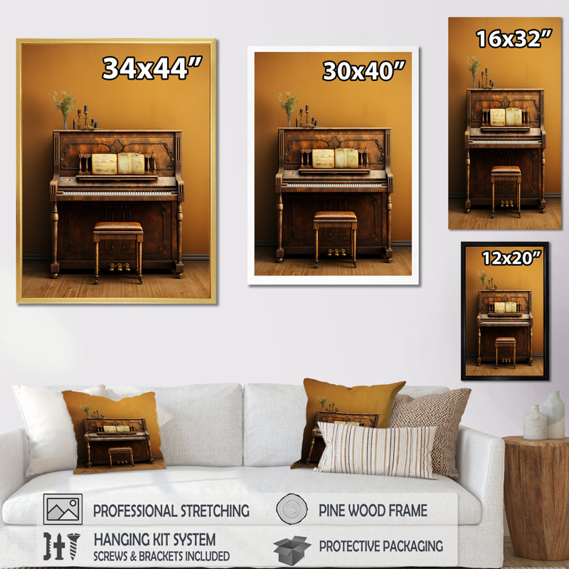 Vintage Piano Rustic Melody III - impressions sur toile de piano, Toile tendue, H 40 po x l 30 po
