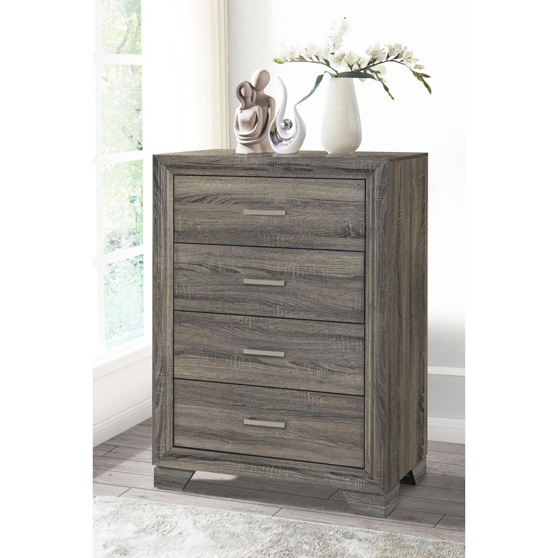 Commode 4 tiroirs chêne brun