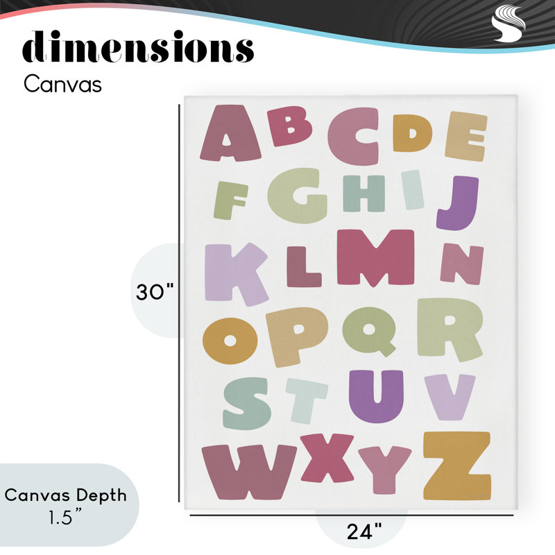 Toile de lettres de l'alphabet en sourdine, design par Susan Ball, H 30 po x l 24 po