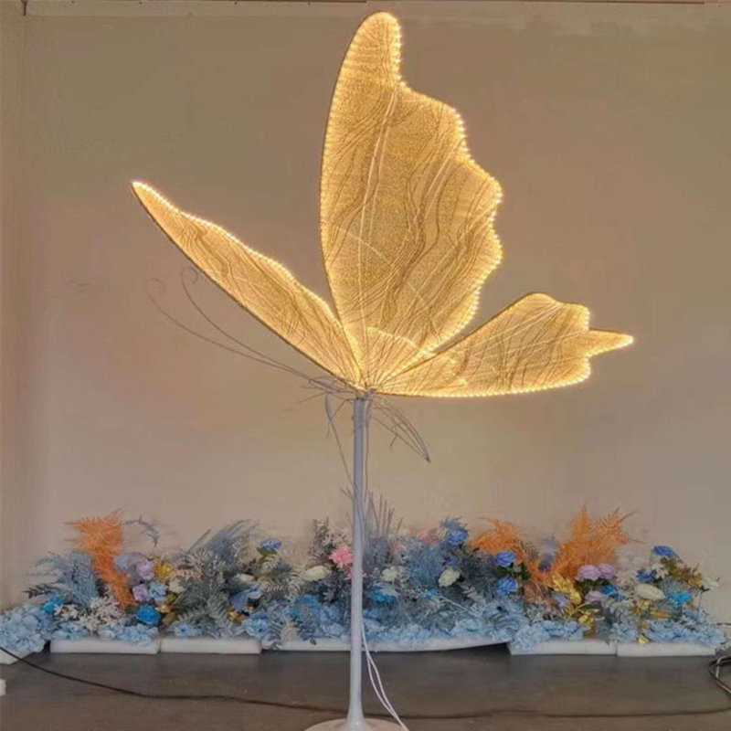 Long Butterfly Leads The Way Long Metal Stand LED Light Event Decoration Prop Decor Warm White 100 Cm, 80 Cm