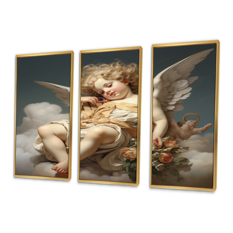 Eawood - Ailes d'ange, ensemble d'art mural, Cadre flottant doré, H 40 po x l 60 po x P 1 po