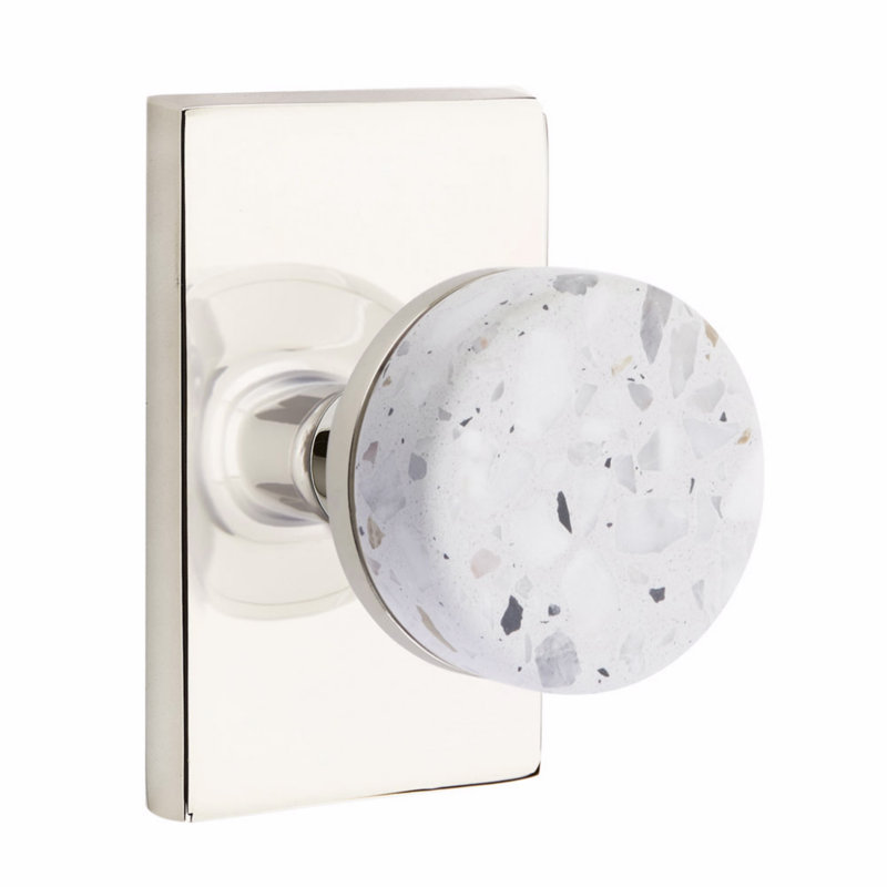 Ensemble de boutons d'intimité Emettek Select, rosette rectangulaire moderne, tige conique, bouton Terrazzo clair, CF