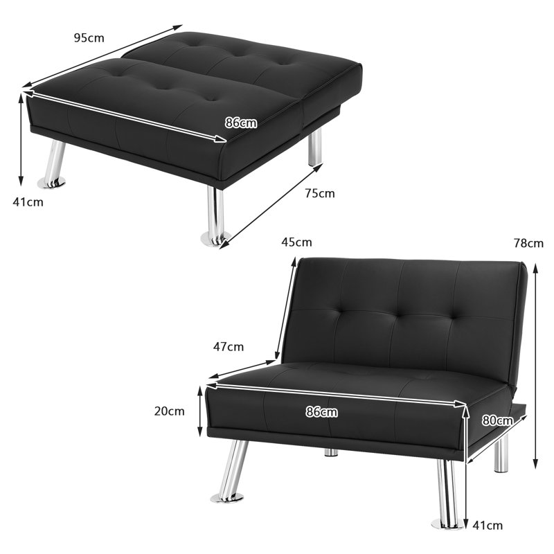Hynleigh 2 Seater Faux Leather Reclining Sleeper, Black