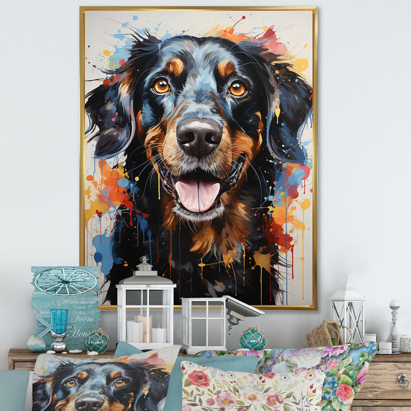 Dachshund Delight IV sur toile, H 44 po x l 34 po x P 1,5 po, Cadre flottant doré