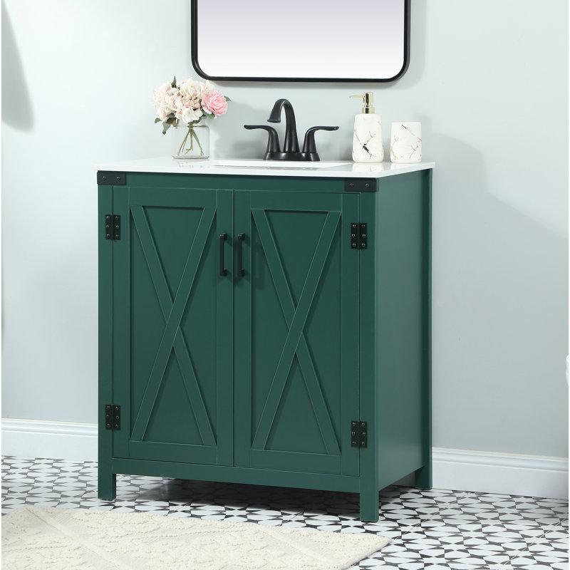 Slayton 30'' Single Bathroom Vanity with Engineered Marble Top, Green