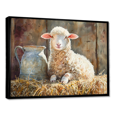 Portrait d'un bébé mouton à la grange - Art mural pour le salon