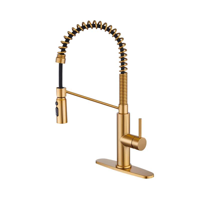 Robinet de cuisine à bec rétractable à ressort 1,8 GPM avec plaque de pont Bolden, Or brossé