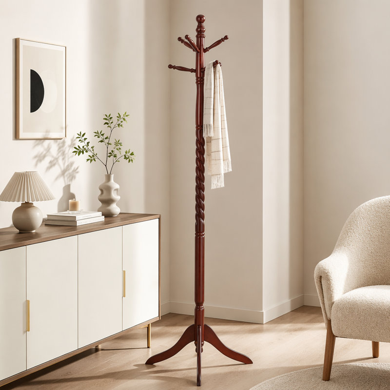 Versatile Merlot Coat Rack with Intricate Post Design for Space Optimization