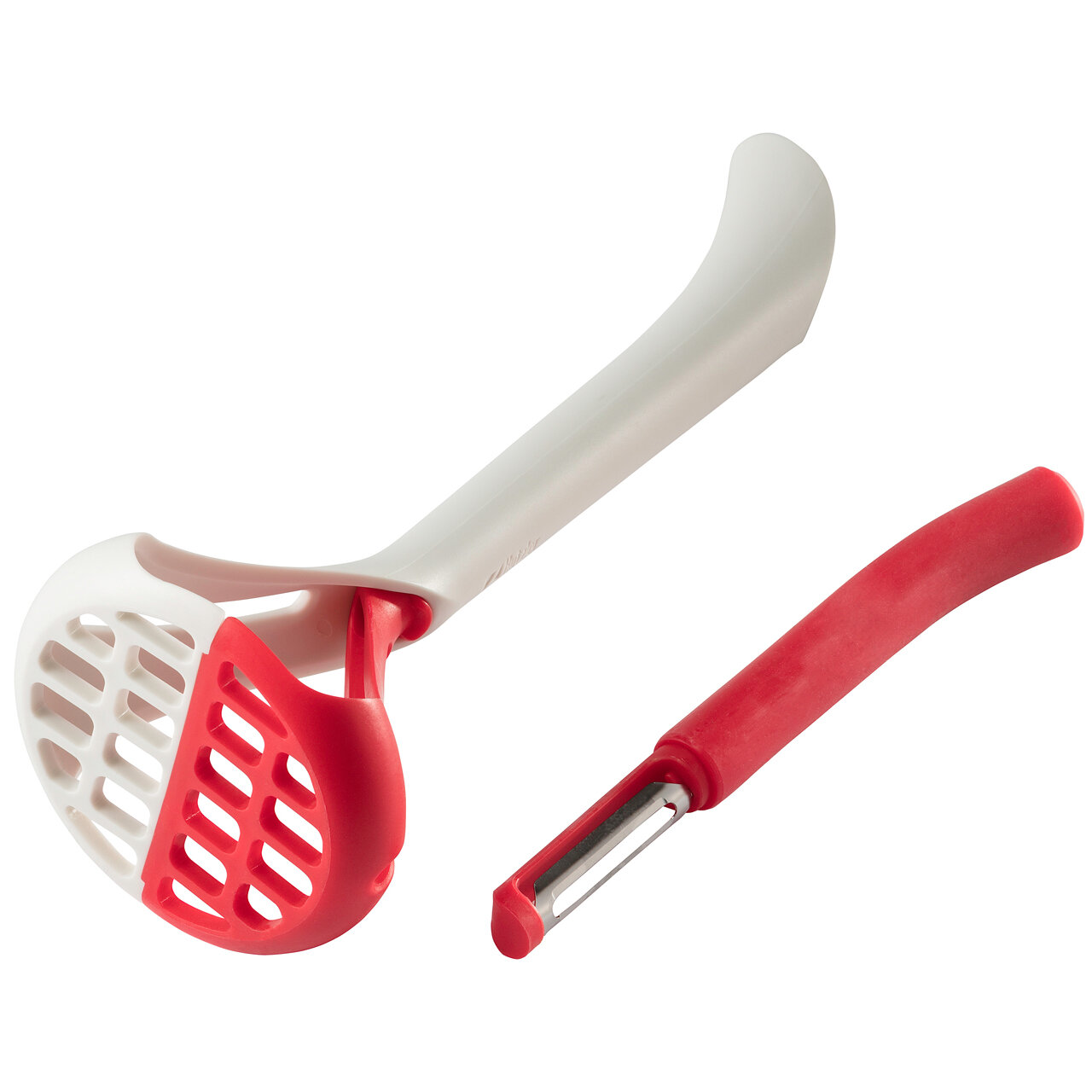 Hutzler Peel 'n Mash Vegetable Masher and Peeler Set, Red