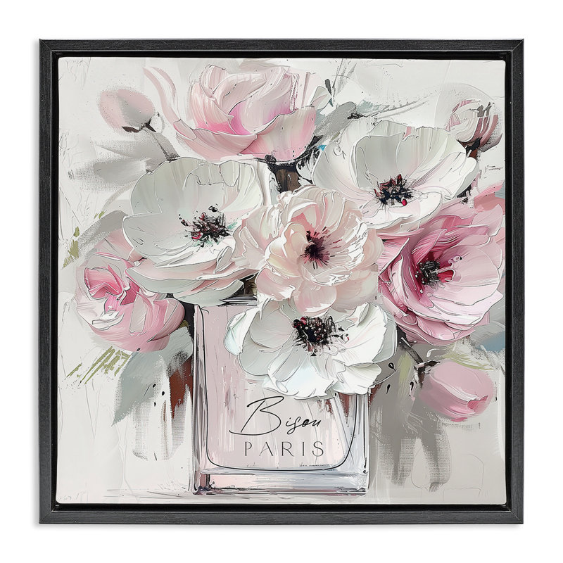 «Blush Pink Bisou Bouquet Floater», art mural par Annabelle Hall, Cadre flottant noir de jais, H 18 po x l 18 po