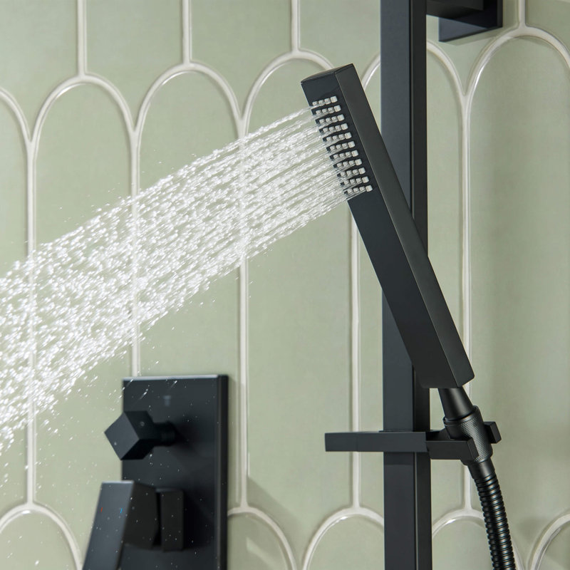 Ensemble de robinetterie de douche complet Cube à 2 fonctions avec pression équilibrée et barre de douche., Noir mat